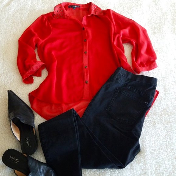 HeartSoul Red Sheer Studded Long Sleeve L - Picture 1 of 12